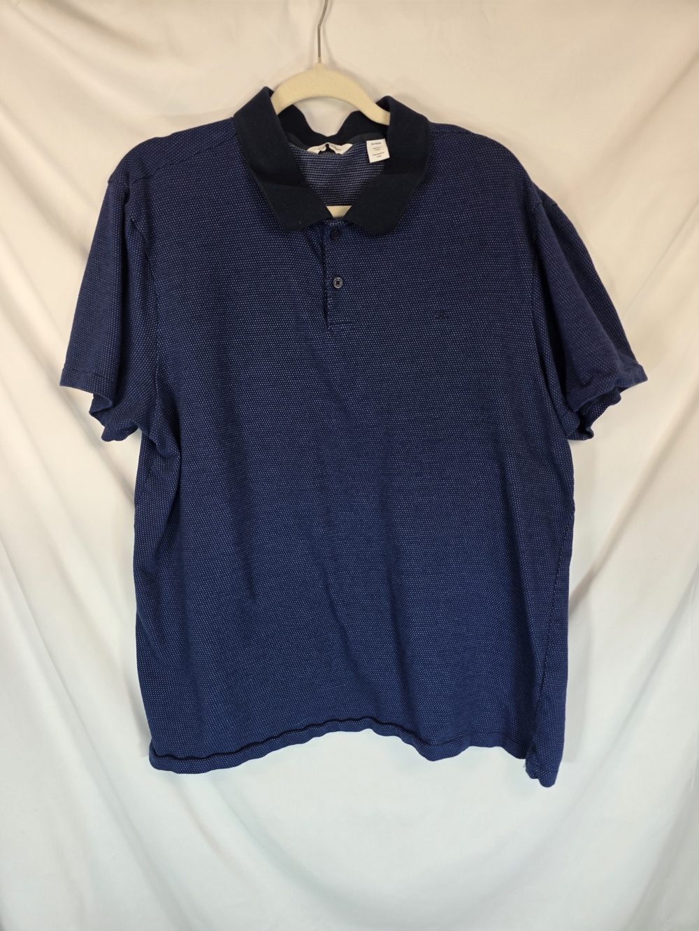 Calvin Klein Polo Shirt Mens XL Navy Blue Texture Knit Short Sleeve Smart Casual